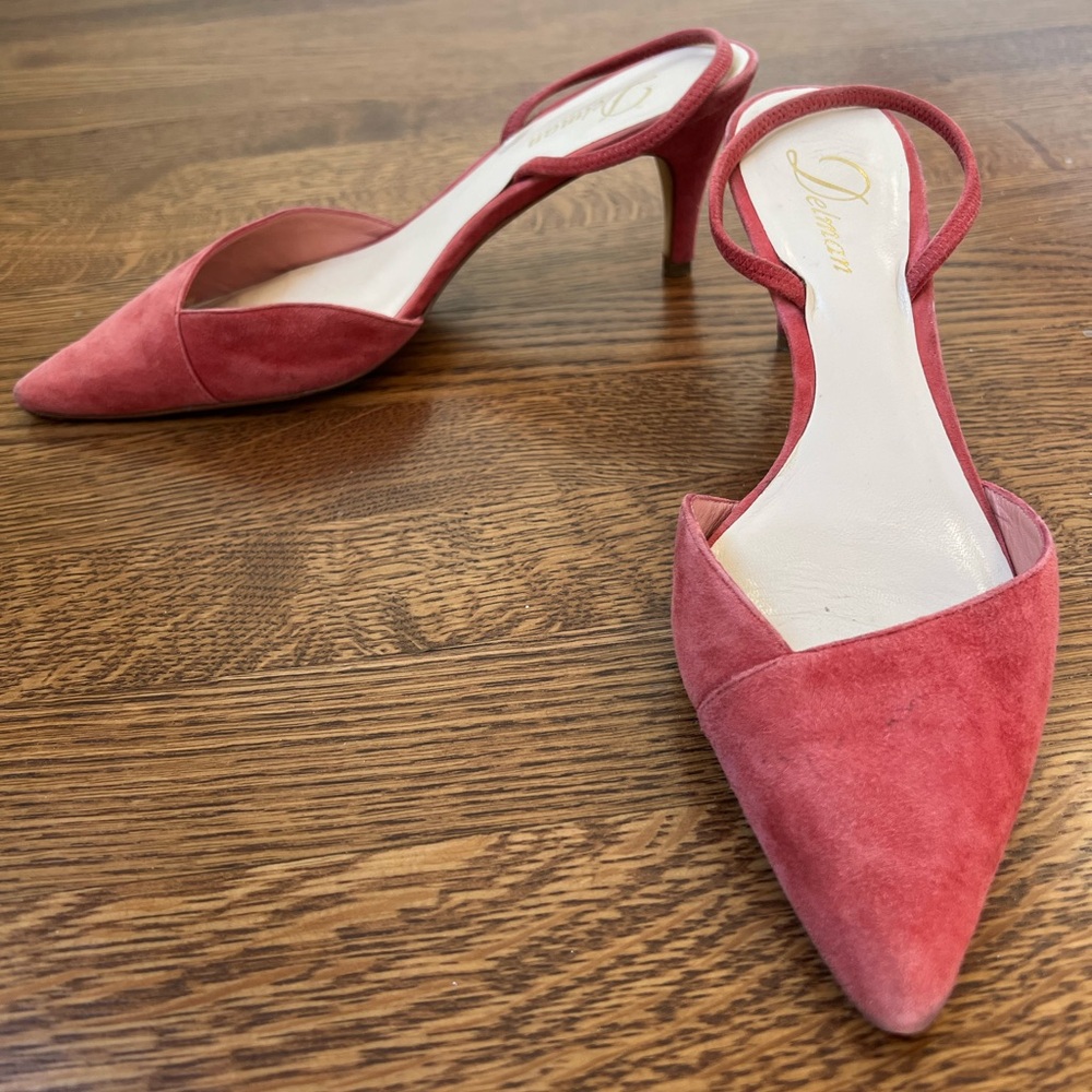 DELMAN Laci Suede Leather Slingback‎ Kitten Heels Pumps Pointed Toes Classic 9